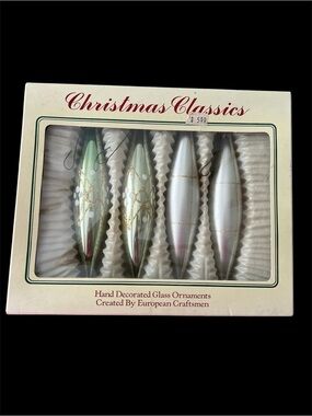 Vintage Commodore Christmas Classics Glass Teardrop Ornaments - set of 4